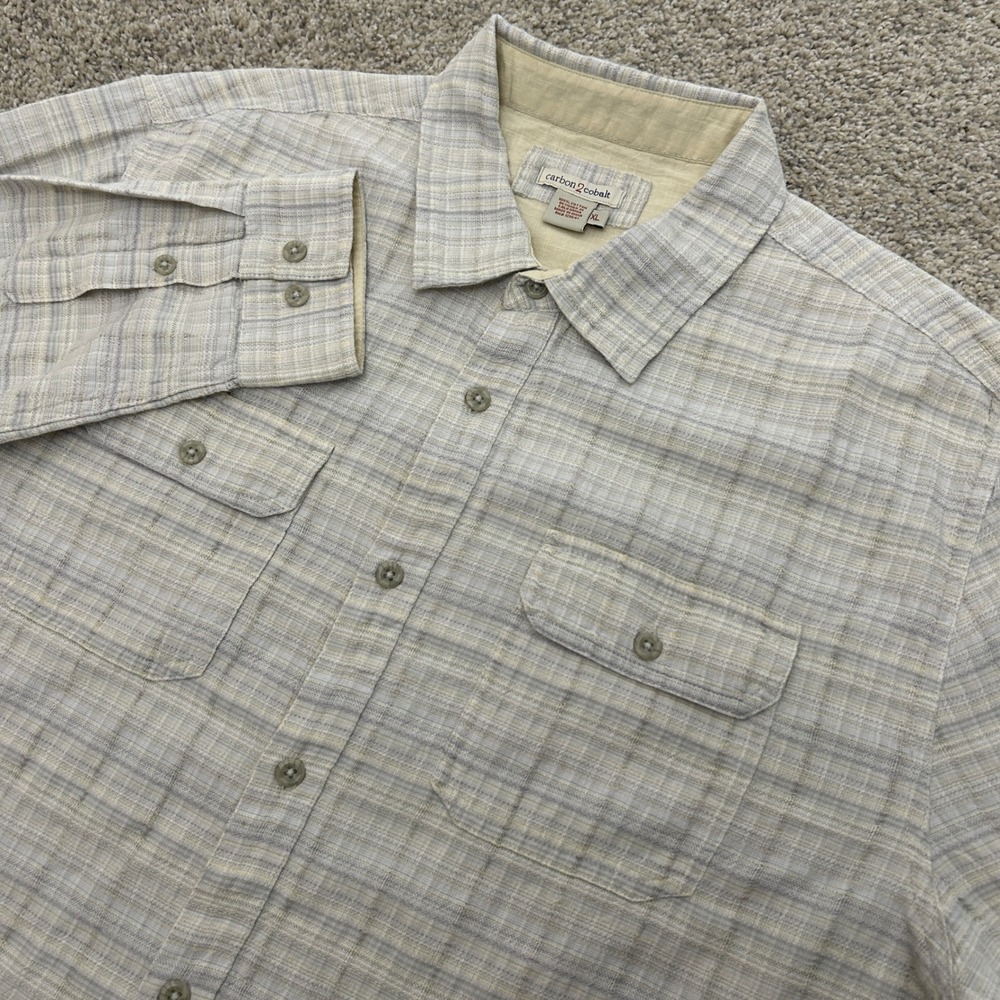 Carbon 2 Cobalt Shirt XL Beige Plaid Cotton Gauze Long Sleeve Button Up 134014